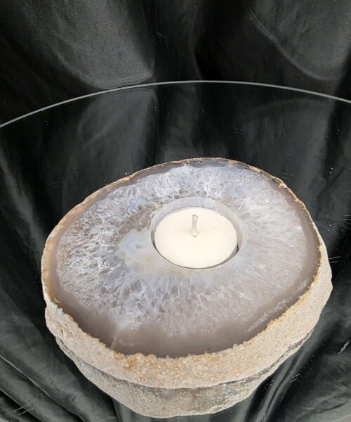 Grey Natural Edge Agate Slice 1 532g H2xW12.5xD10.5cm Handpicked Microcrystalline Quartz Tealight Candle Holder - Image 8