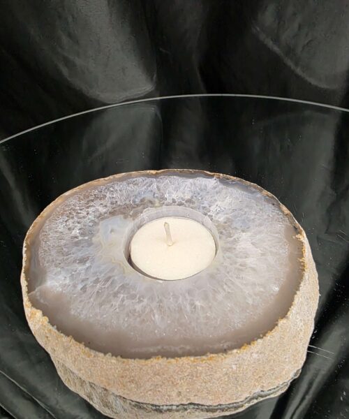 Grey Natural Edge Agate Slice 1 532g H2xW12.5xD10.5cm Handpicked Microcrystalline Quartz Tealight Candle Holder - Image 9