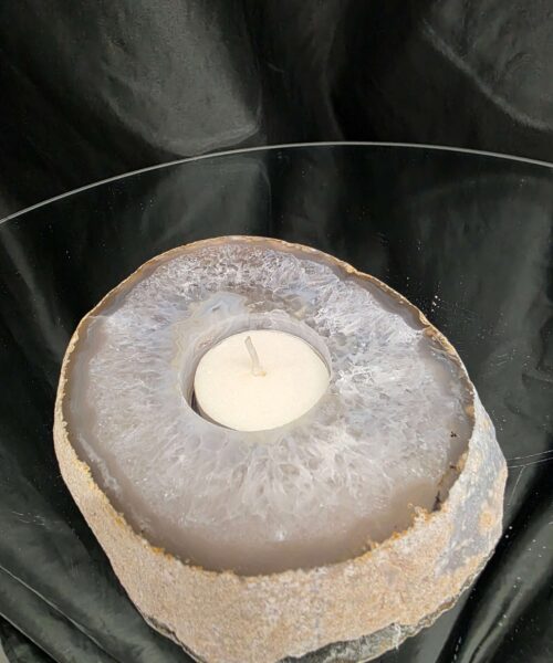 Grey Natural Edge Agate Slice 1 532g H2xW12.5xD10.5cm Handpicked Microcrystalline Quartz Tealight Candle Holder - Image 10