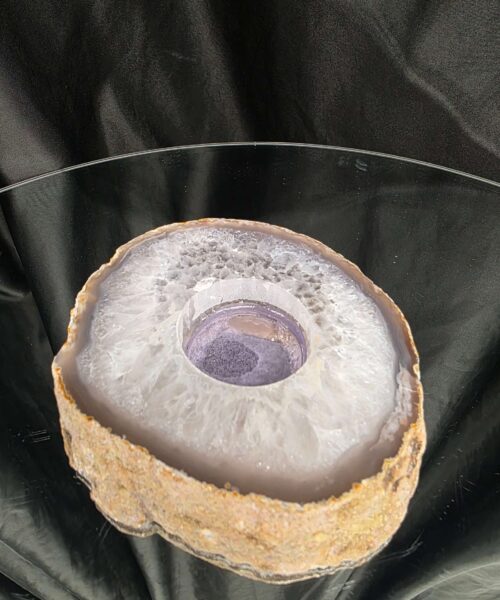 Grey Natural Edge Agate Slice 2 441g H2x10.5xD10cm Handpicked Microcrystalline Quartz Tealight Candle Holder