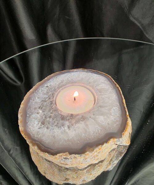 Grey Natural Edge Agate Slice 2 441g H2x10.5xD10cm Handpicked Microcrystalline Quartz Tealight Candle Holder - Image 11