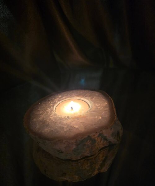 Grey Natural Edge Agate Slice 2 441g H2x10.5xD10cm Handpicked Microcrystalline Quartz Tealight Candle Holder - Image 12