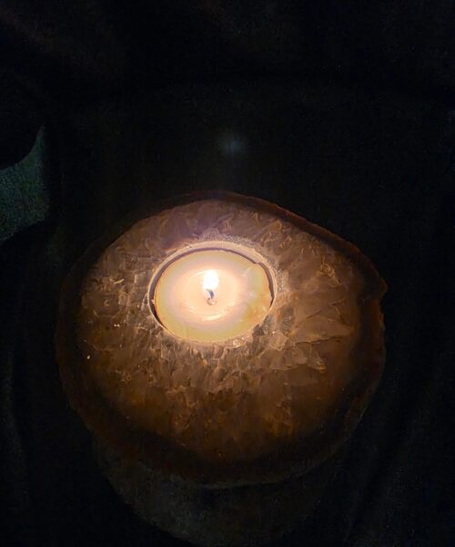 Grey Natural Edge Agate Slice 2 441g H2x10.5xD10cm Handpicked Microcrystalline Quartz Tealight Candle Holder - Image 13