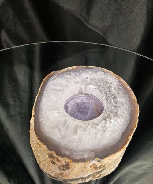 Grey Natural Edge Agate Slice 2 441g H2x10.5xD10cm Handpicked Microcrystalline Quartz Tealight Candle Holder - Image 3