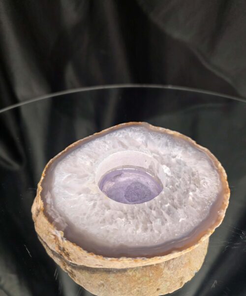 Grey Natural Edge Agate Slice 2 441g H2x10.5xD10cm Handpicked Microcrystalline Quartz Tealight Candle Holder - Image 4