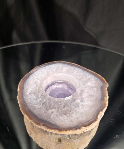 Grey Natural Edge Agate Slice 2 441g H2x10.5xD10cm Handpicked Microcrystalline Quartz Tealight Candle Holder - Image 5