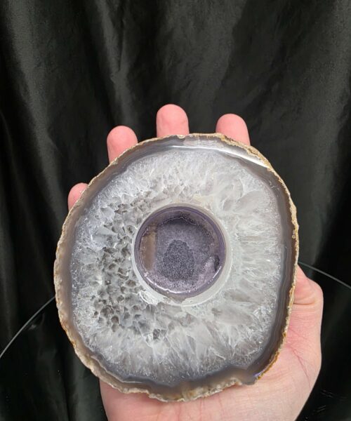 Grey Natural Edge Agate Slice 2 441g H2x10.5xD10cm Handpicked Microcrystalline Quartz Tealight Candle Holder - Image 6