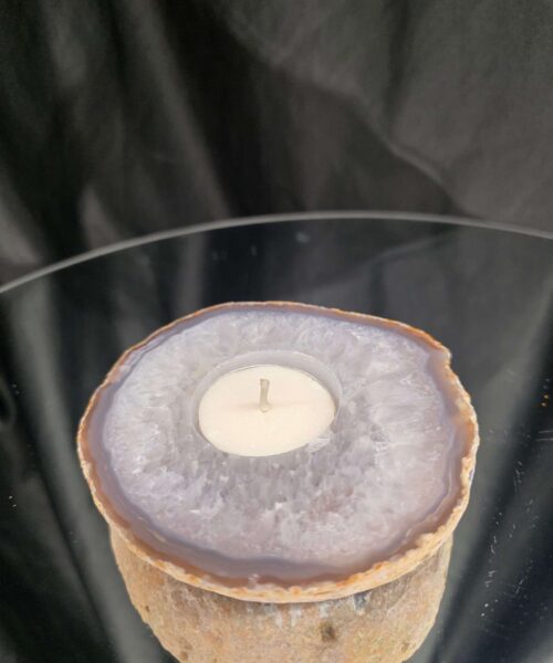 Grey Natural Edge Agate Slice 2 441g H2x10.5xD10cm Handpicked Microcrystalline Quartz Tealight Candle Holder - Image 8