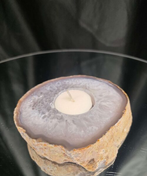 Grey Natural Edge Agate Slice 2 441g H2x10.5xD10cm Handpicked Microcrystalline Quartz Tealight Candle Holder - Image 9