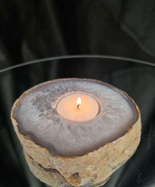 Grey Natural Edge Agate Slice 2 441g H2x10.5xD10cm Handpicked Microcrystalline Quartz Tealight Candle Holder - Image 10