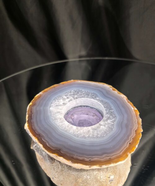 Grey Natural Edge Agate Slice 3 438g H2xW12xD10.5cm Handpicked Microcrystalline Quartz Tealight Candle Holder