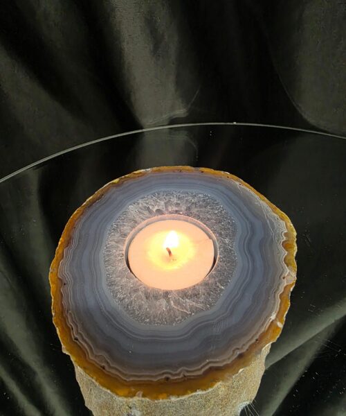 Grey Natural Edge Agate Slice 3 438g H2xW12xD10.5cm Handpicked Microcrystalline Quartz Tealight Candle Holder - Image 11