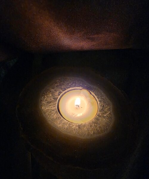 Grey Natural Edge Agate Slice 3 438g H2xW12xD10.5cm Handpicked Microcrystalline Quartz Tealight Candle Holder - Image 13