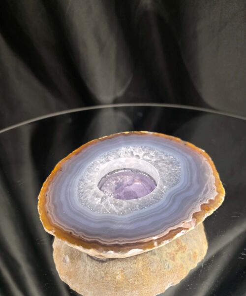 Grey Natural Edge Agate Slice 3 438g H2xW12xD10.5cm Handpicked Microcrystalline Quartz Tealight Candle Holder - Image 3