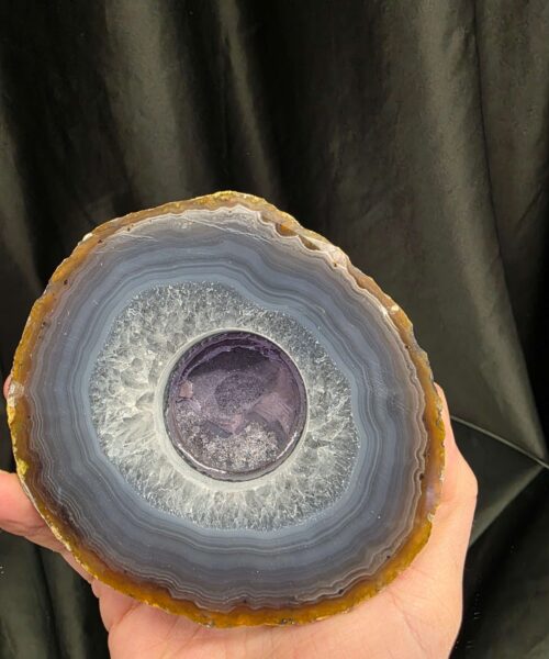 Grey Natural Edge Agate Slice 3 438g H2xW12xD10.5cm Handpicked Microcrystalline Quartz Tealight Candle Holder - Image 6