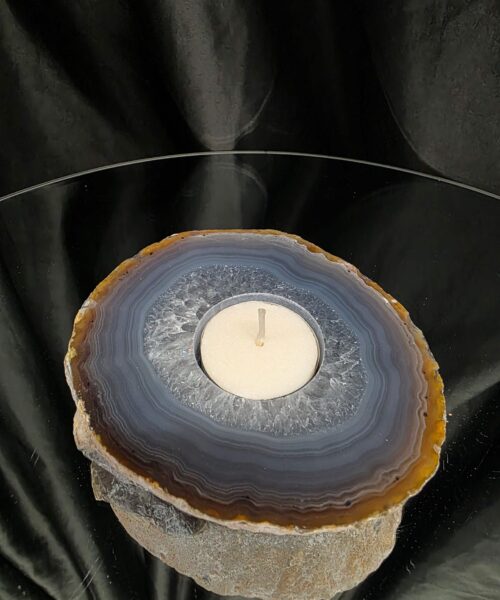 Grey Natural Edge Agate Slice 3 438g H2xW12xD10.5cm Handpicked Microcrystalline Quartz Tealight Candle Holder - Image 8