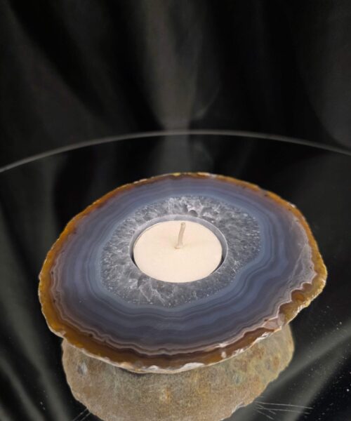 Grey Natural Edge Agate Slice 3 438g H2xW12xD10.5cm Handpicked Microcrystalline Quartz Tealight Candle Holder - Image 9