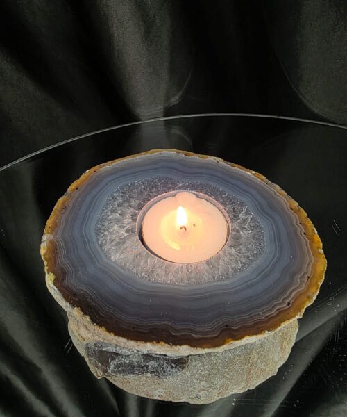 Grey Natural Edge Agate Slice 3 438g H2xW12xD10.5cm Handpicked Microcrystalline Quartz Tealight Candle Holder - Image 10