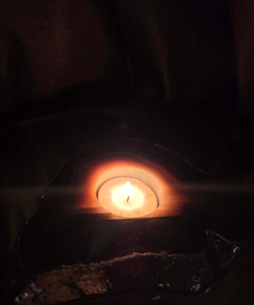 Large Grey - Natural Agate Slice 1 Handpicked 618g H2xW14xD10.5cm Microcrystalline Quartz Silver Gilded Tealight Candle Holder - Image 11