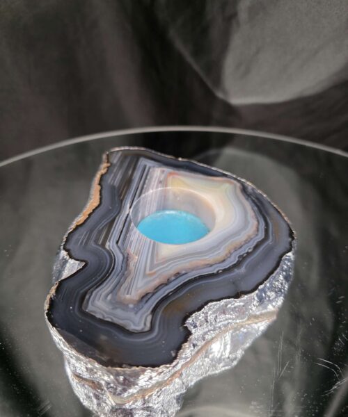 Large Grey - Natural Agate Slice 1 Handpicked 618g H2xW14xD10.5cm Microcrystalline Quartz Silver Gilded Tealight Candle Holder - Image 4