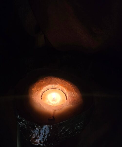 Large Grey - Natural Agate Slice 2 Handpicked 611g H2xW12xD12cm  Microcrystalline Quartz Silver Gilded Tealight Candle Holder - Image 12