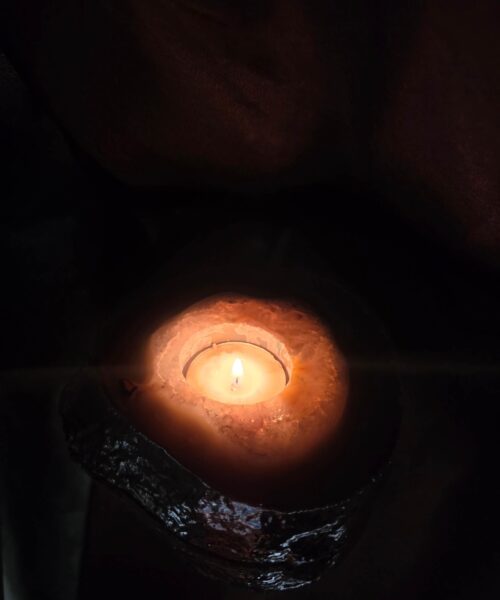Large Grey - Natural Agate Slice 2 Handpicked 611g H2xW12xD12cm  Microcrystalline Quartz Silver Gilded Tealight Candle Holder - Image 13
