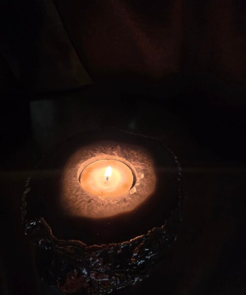 Large Grey - Natural Agate Slice 3 Handpicked 487g H2xW13xD11cm Microcrystalline Quartz Silver Gilded Tealight Candle Holder - Image 13