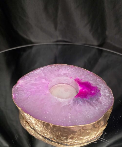 Alternative view of Pink Agate Slice 1 Handpicked 483g H2xW13xD11cm Microcrystalline Quartz Gold Gilded 24ct Tealight Candle Holder