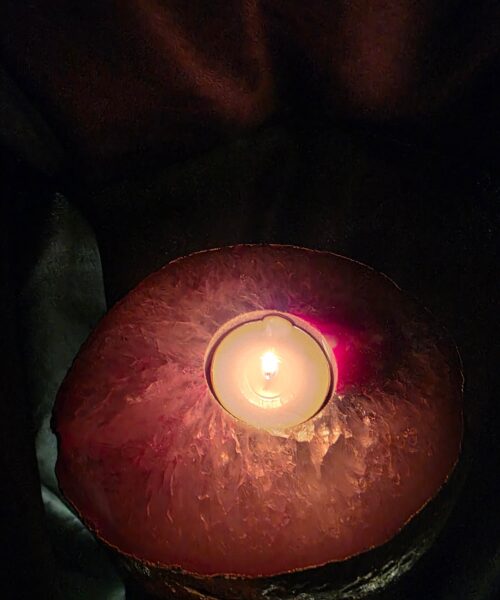 Pink Agate Slice 1 Handpicked 483g H2xW13xD11cm Microcrystalline Quartz Gold Gilded 24ct Tealight Candle Holder - Image 11