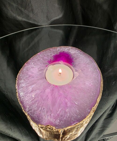 Pink Agate Slice 1 Handpicked 483g H2xW13xD11cm Microcrystalline Quartz Gold Gilded 24ct Tealight Candle Holder - Image 12