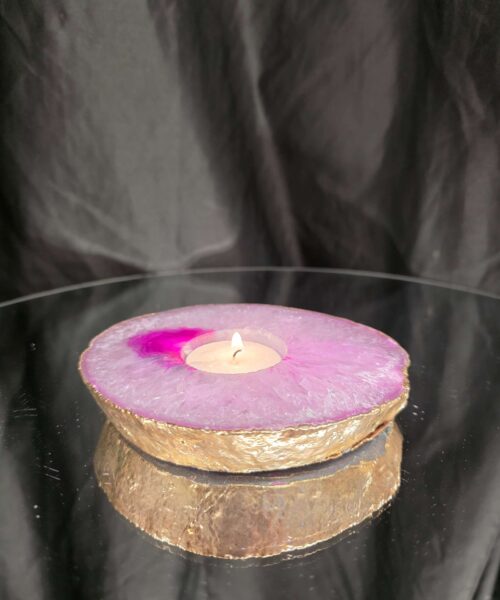 Pink Agate Slice 1 Handpicked 483g H2xW13xD11cm Microcrystalline Quartz Gold Gilded 24ct Tealight Candle Holder - Image 13