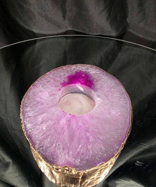 Pink Agate Slice 1 Handpicked 483g H2xW13xD11cm Microcrystalline Quartz Gold Gilded 24ct Tealight Candle Holder - Image 3