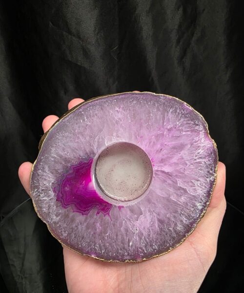 Pink Agate Slice 1 Handpicked 483g H2xW13xD11cm Microcrystalline Quartz Gold Gilded 24ct Tealight Candle Holder - Image 5