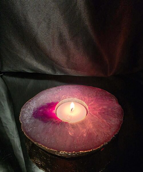 Pink Agate Slice 1 Handpicked 483g H2xW13xD11cm Microcrystalline Quartz Gold Gilded 24ct Tealight Candle Holder - Image 8