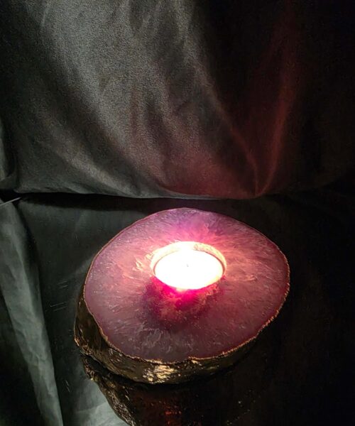 Pink Agate Slice 1 Handpicked 483g H2xW13xD11cm Microcrystalline Quartz Gold Gilded 24ct Tealight Candle Holder - Image 9