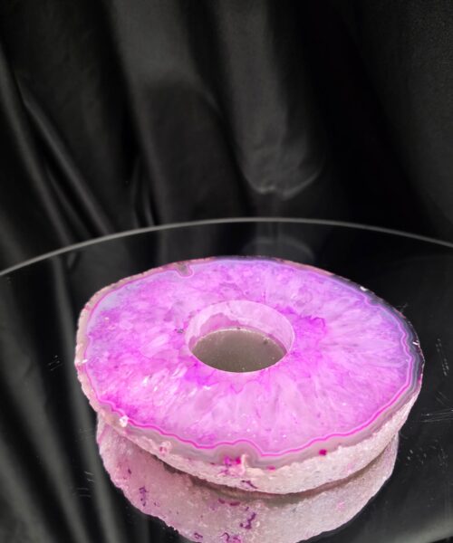 Alternative view of Pink Agate Slice 1 Handpicked 492g H2xW13.5xD11.5cm Microcrystalline Quartz Tealight Candle Holder Ornament