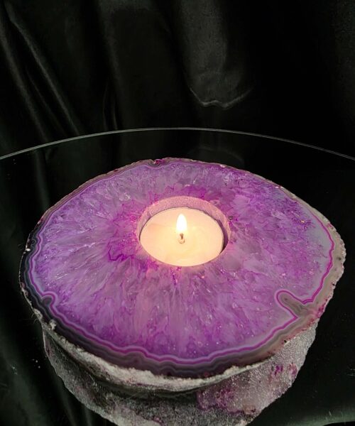 Pink Agate Slice 1 Handpicked 492g H2xW13.5xD11.5cm Microcrystalline Quartz Tealight Candle Holder Ornament - Image 11