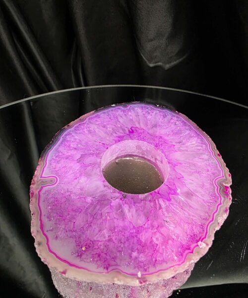 Pink Agate Slice 1 Handpicked 492g H2xW13.5xD11.5cm Microcrystalline Quartz Tealight Candle Holder Ornament - Image 4
