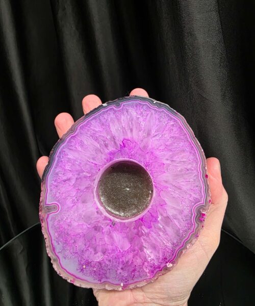 Pink Agate Slice 1 Handpicked 492g H2xW13.5xD11.5cm Microcrystalline Quartz Tealight Candle Holder Ornament - Image 6