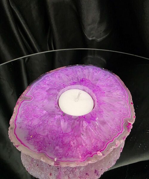 Pink Agate Slice 1 Handpicked 492g H2xW13.5xD11.5cm Microcrystalline Quartz Tealight Candle Holder Ornament