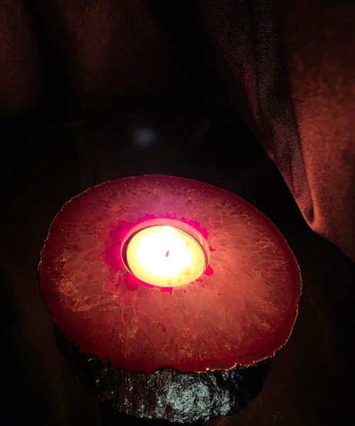 Pink Agate Slice 1 Handpicked 418g H2xW12xD11cm Microcrystalline Quartz Silver Gilded Tealight Candle Holder - Image 12