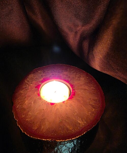 Pink Agate Slice 1 Handpicked 418g H2xW12xD11cm Microcrystalline Quartz Silver Gilded Tealight Candle Holder - Image 13