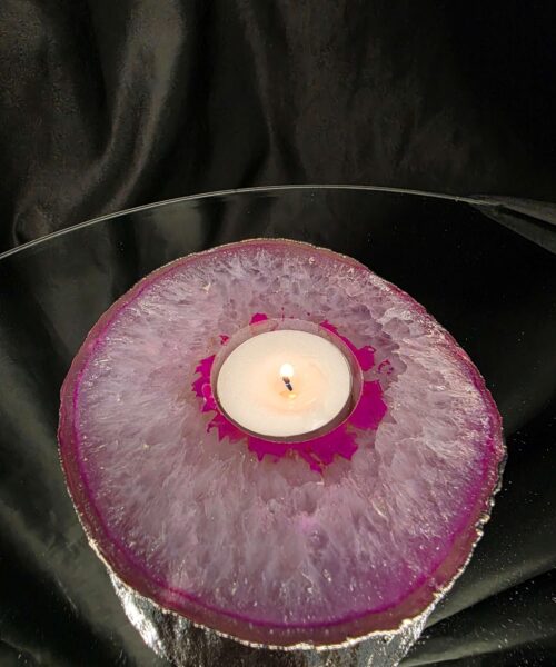 Pink Agate Slice 1 Handpicked 418g H2xW12xD11cm Microcrystalline Quartz Silver Gilded Tealight Candle Holder - Image 10