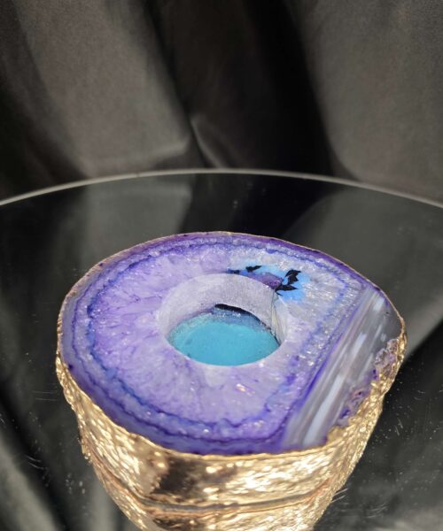 Alternative view of Large Purple Agate Slice 1 Handpicked 427g H2.5xW11xD10cm Microcrystalline Quartz Gold Gilded 24ct Tealight Candle Holder