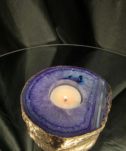 Large Purple Agate Slice 1 Handpicked 427g H2.5xW11xD10cm Microcrystalline Quartz Gold Gilded 24ct Tealight Candle Holder - Image 11