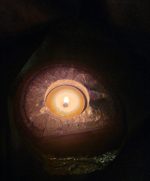 Large Purple Agate Slice 1 Handpicked 427g H2.5xW11xD10cm Microcrystalline Quartz Gold Gilded 24ct Tealight Candle Holder - Image 13
