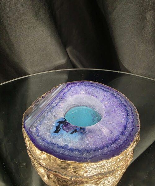 Large Purple Agate Slice 1 Handpicked 427g H2.5xW11xD10cm Microcrystalline Quartz Gold Gilded 24ct Tealight Candle Holder - Image 4