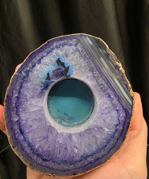 Large Purple Agate Slice 1 Handpicked 427g H2.5xW11xD10cm Microcrystalline Quartz Gold Gilded 24ct Tealight Candle Holder - Image 6