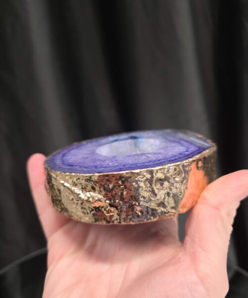 Large Purple Agate Slice 1 Handpicked 427g H2.5xW11xD10cm Microcrystalline Quartz Gold Gilded 24ct Tealight Candle Holder - Image 7