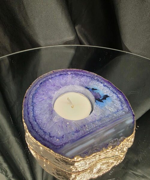Large Purple Agate Slice 1 Handpicked 427g H2.5xW11xD10cm Microcrystalline Quartz Gold Gilded 24ct Tealight Candle Holder - Image 8